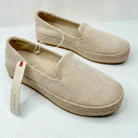 NWT ESPRIT Women’s Carina Loafer Tan Canvas Espadrille Platform Size 11 - Picture 1 of 16